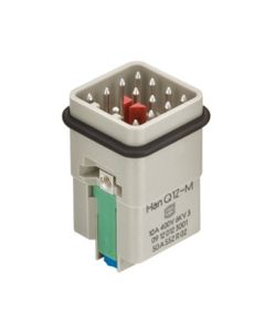 Wkład rozm. 3A, Han Q męski, 12+PE, 10A 400V, piny do zaciskania, 0.14-2.5 mm2, z kontaktem PE Han-Quick Lock PE, niebie...