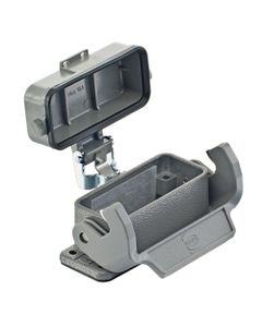 Obudowa złącza rozm. 10A, Han 10 A-agg-LB-K, metal, przelotowa, prosta z klamrą, niska konstrukcja, z pokrywą z tworzywa...