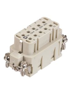 Wkład rozm. 10A, Han A żeński, 10+PE, 16A 250V, zaciski śrubowe, z ochroną przewodu, 0.75-2.5 mm2  (Han A 10 Pos. F Inse...