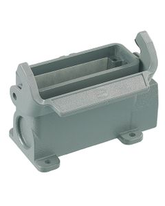 Obudowa złącza rozm. 16A, Han 16 A-asg1-LB-21, metal, cokołowa, wyjście boczne 1 x PG21, z klamrą, rygiel pojedynczy, ni...