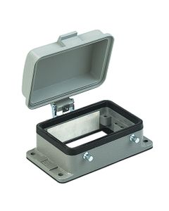 Obudowa złącza rozm. 32A, Han 32A-AGG-K, metal, przelotowa, prosta, z pokrywą z tworzywa, rygiel podwójny, niska konstru...