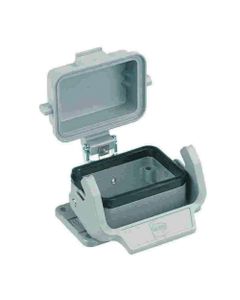 Obudowa złącza rozm. 6B, Han 6 B-agg-LB-K, przelotowa, prosta, z klamrą i pokrywą z tworzywa, rygiel pojedynczy, niska k...