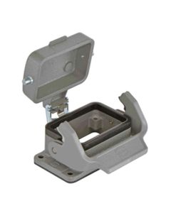 Obudowa złącza rozm. 6B, Han 6 B-agg-LB-K, przelotowa, prosta, z klamrą i metalową pokrywą, rygiel pojedynczy, niska kon...