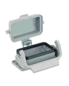 Obudowa złącza rozm. 10B, Han 10 B-agg-LB-K, przelotowa, prosta, niska konstrukcja, z klamrą i pokrywą z tworzywa