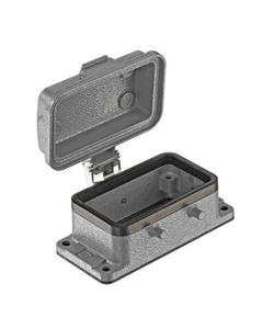 Obudowa złącza rozm. 10B, Han 10B-agg-K (pokrywa Al), przelotowa, prosta, niska konstrukcja, z metalową pokrywą, bolce d...