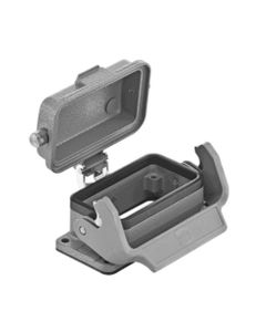 Obudowa złącza rozm. 10B, Han 10B-agg-LB-K (pokrywa Al), przelotowa, prosta, z klamrą i metalową pokrywą, rygiel pojedyn...