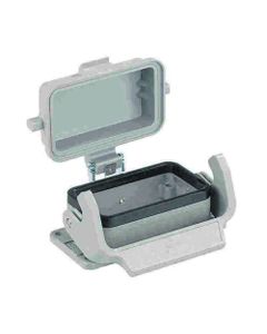 Obudowa złącza rozm. 16B, Han 16 B-agg-LB-K, przelotowa, prosta, z klamrą, z pokrywą z tworzywa, rygiel pojedynczy, nisk...