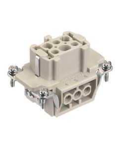 Wkład rozm. 6B, Han E żeński, 6+PE, 16A 500V, zaciski śrubowe, 0.75-2.5 mm2  (Han 6E-bu-s)