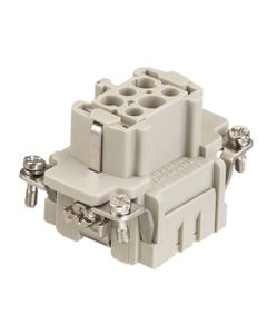 Wkład rozm. 6B, Han E żeński, 6+PE, 16A 500V, do pinów zaciskanych, 0.14-4 mm2  (Han 6 E-bu-c)