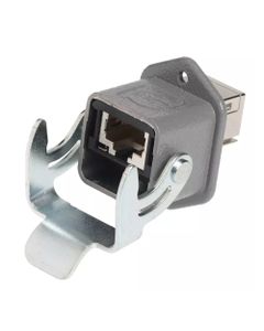 Zestaw Han 3A RJ45, przepust panelowy prosty RJI Han 3A RJ45 PFT Cat. 6, ze złączem gn/gn RJ45 8P kat. 6, obudowa metalo...