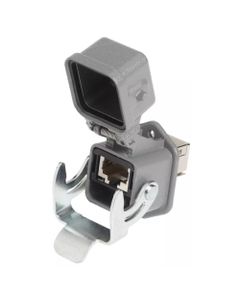 Zestaw Han 3A RJ45, przepust panelowy prosty RJI Han 3A RJ45 PFT Cat. 6 met. with cap, ze złączem gn/gn RJ45 8P kat. 6, ...