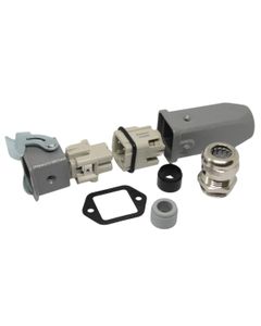 Złącze kompletne Han-Kit-3AGM, poł. śrubowe, rozm. 3A, 3+PE, 10A, obudowa metal. panelowa prosta/kablowa prosta M20