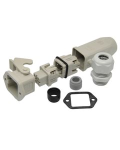 Złącze kompletne Han-KIT-3AGK, poł. śrubowe, rozm. 3A, 3+PE, 10A, obudowa plastik. panelowa prosta/kablowa prosta M20...