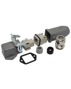 Złącze kompletne Han-KIT-3AWM, poł. śrubowe, rozm. 3A, 3+PE, 10A, obudowa metal. panelowa kątowa/kablowa prosta M20