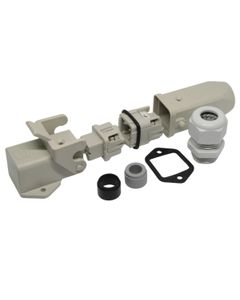 Złącze kompletne Han-KIT-3AWK, poł. śrubowe, rozm. 3A, 3+PE, 10A, obudowa plastik. panelowa kątowa/kablowa prosta M20...