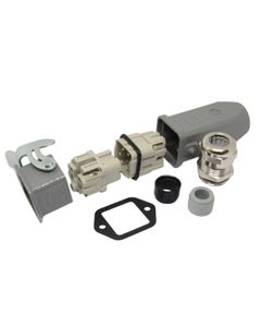 Złącze kompletne Han-KIT-4AGM, poł. śrubowe, rozm. 4A, 4+PE, 10A, obudowa metal. panelowa prosta/kablowa prosta M20