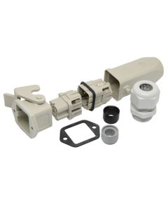 Złącze kompletne Han-KIT-4AGK, poł. śrubowe, rozm. 4A, 4+PE, 10A, obudowa plastik. panelowa prosta/kablowa prosta M20...