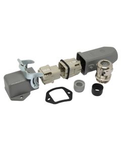 Złącze kompletne Han-KIT-4AWM, poł. śrubowe, rozm. 4A, 4+PE, 10A, obudowa metal. panelowa kątowa/kablowa prosta M20