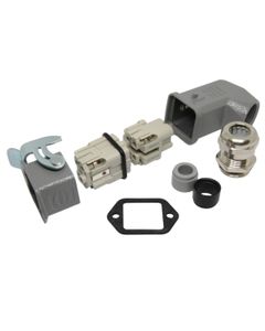 Złącze kompletne Han-KIT-4AWSM, poł. śrubowe, rozm. 4A, 4+PE, 10A, obudowa metal. panelowa prosta/kablowa kątowa M20...