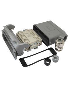 Złącze kompletne Han-KIT-16A, poł. śrubowe, rozm. 16A, 16+PE, 16A, obudowa metal. panelowa prosta/kablowa kątowa M20...