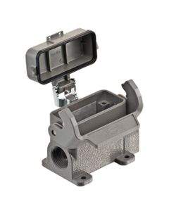 Obudowa złącza rozm. 10A, Han 10A-asg2-LB-K-M20, metal, cokołowa, wyjście boczne, z klamrą, wejście M20, z pokrywą z two...