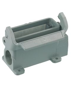 Obudowa złącza rozm. 16A, Han 16A-asg2-LB-M25, metal, cokołowa, wyjście boczne 2 x M25, niska konstrukcja, z klamrą i z ...