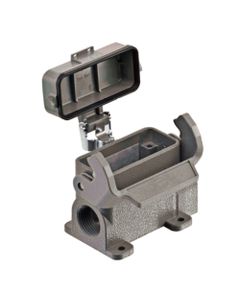 Obudowa złącza rozm. 16A, Han 16A-asg2-LB-K-M20, metal, cokołowa, wyjście boczne, z klamrą, wejście 2xM20, z pokrywą z t...