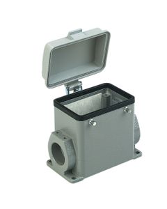 Obudowa złącza rozm. 32A, Han 32A-asg1-K-M25, metal, cokołowa, wyjście boczne 1 x M25, z pokrywą z tworzywa, rygiel podw...