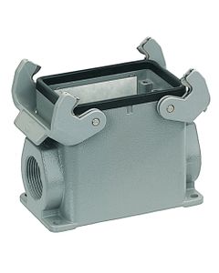 Obudowa złącza rozm. 32A, Han 32A-asg2-QB-M32, metal, cokołowa, wyjście boczne, 2 x M32, z 2 klamrami, rygiel podwójny, ...