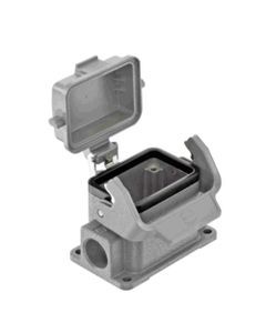 Obudowa złącza rozm. 6B, Han 6B-asg1-LB-K-M20, cokołowa, wyjście boczne 1 x M20, z klamrą i z metalową pokrywą, rygiel p...