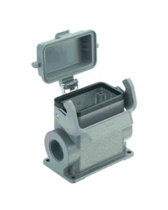 Obudowa złącza rozm. 10B, Han 10B-asg2-LB-K-M32, cokołowa, wyjście boczne 2 x M32, wysoka konstrukcja, z klamrą i z pokr...