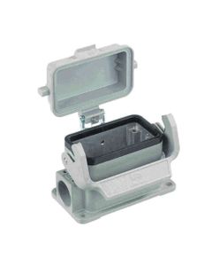 Obudowa złącza rozm. 10B, Han 10B-asg1-LB-K-M20, cokołowa, wyjście boczne 1 x M20, niska konstrukcja, z klamrą i z pokry...