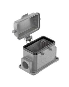 Obudowa złącza rozm. 10B, Han 10B-asg2-K-M20, cokołowa, wyjście boczne 2 x M20, niska konstrukcja, z pokrywą z tworzywa,...