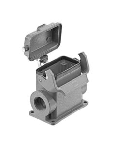 Obudowa złącza rozm. 10B, Han 10B-HSM2-SL-C-M32 C in Al, cokołowa, wyjście boczne 2 x M32, wysoka konstrukcja, z klamrą ...