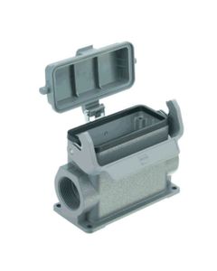 Obudowa złącza rozm. 16B, Han 16B-asg2-LB-K-M32, cokołowa, wyjście boczne 2 x M32, wysoka konstrukcja, z klamrą i z pokr...