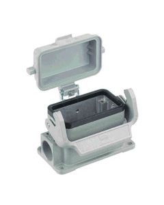 Obudowa złącza rozm. 24B, Han 24B-asg2-LB-K-M25, cokołowa, wyjście boczne 2 x M25, niska konstrukcja, z klamrą i z pokry...