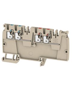 Złączka dystrybucyjna AAP14 2.5 LI-LI, PUSH IN, 2.5 mm2, 500V, 24A, ciemnobeżowa, popychacz czerwony/niebieski