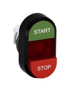 Przycisk 2-klawiszowy podświetlany MPD15-11R, zielony/czerwony wystający START-STOP, czerwona lampka, napęd bez ramki