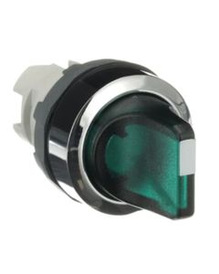 Łącznik pokrętny podświetlany M3SS1-31G, zielony, 3-poz. stabilny, kołnierz metalowy chromowany, napęd bez ramki