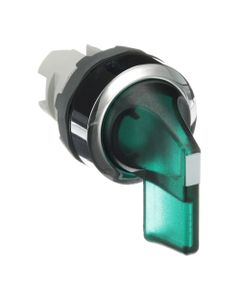 Łącznik pokrętny podświetlany M3SS5-31G, zielony, 3-poz. lewe/prawe chwilowe, kołnierz metalowy chromowany, napęd bez ra...