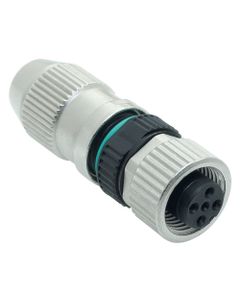 Złącze rozbieralne żeńskie M12 4P, proste, kod-A, zaciski nożowe, dław. 2.9-5.1mm, Harax M12-S 4P-F