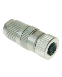 Złącze rozbieralne żeńskie M12 4P, proste, kod-A, zaciski nożowe, dław. 4.5-8.8mm, Harax M12-L 4P F/ekr.