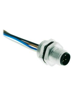 Złącze panelowe żeńskie M12 4P, proste, kod-A, z przewodami 0,5mm2 x 0.5m, Harting 21033111402