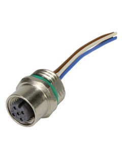 Złącze panelowe żeńskie M12 4P, proste, kod-A, z przewodami 0,25mm2 x 0.5m, Harting 21033176405