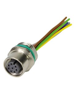 Złącze panelowe żeńskie M12 8P, proste, kod-A, z przewodami 0,25mm2 x 0.5m, Harting 21033176805