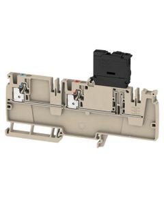 Złączka dystrybucyjna z bezpiecznikiem AAP22 4 LI-FS, PUSH IN, 4 mm2, 250V, 6.3A, ciemnobeżowa, popychacz czerwony/niebi...