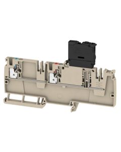 Złączka dystrybucyjna z bezpiecznikiem AAP22 4 LI-FS 10-36V, PUSH IN, 4 mm2, 250V, 6.3A, ciemnobeżowa, popychacz czerwon...