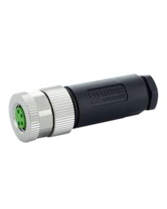 Złącze rozbieralne żeńskie M8 4P, proste, kod-A, zaciski śrubowe, dław. 2.5-5mm, żyły 0.14-0.5mm2