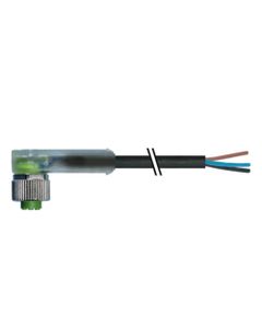 Przewód do czujników M12 3P złącze żeńskie kątowe, kod-A, 3m PUR, 2xLED, 7000-12381-6330300