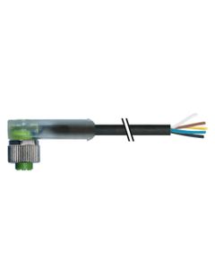 Przewód do czujników M12 5P złącze żeńskie kątowe, kod-A, 5m PUR, 3xLED, 7000-12441-6350500